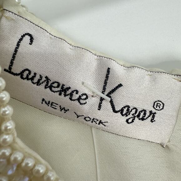 Lawrence Kazar Silk Beaded Sheath Dress Vintage size Small Ivory Short Sleeve - Picture 13 of 16